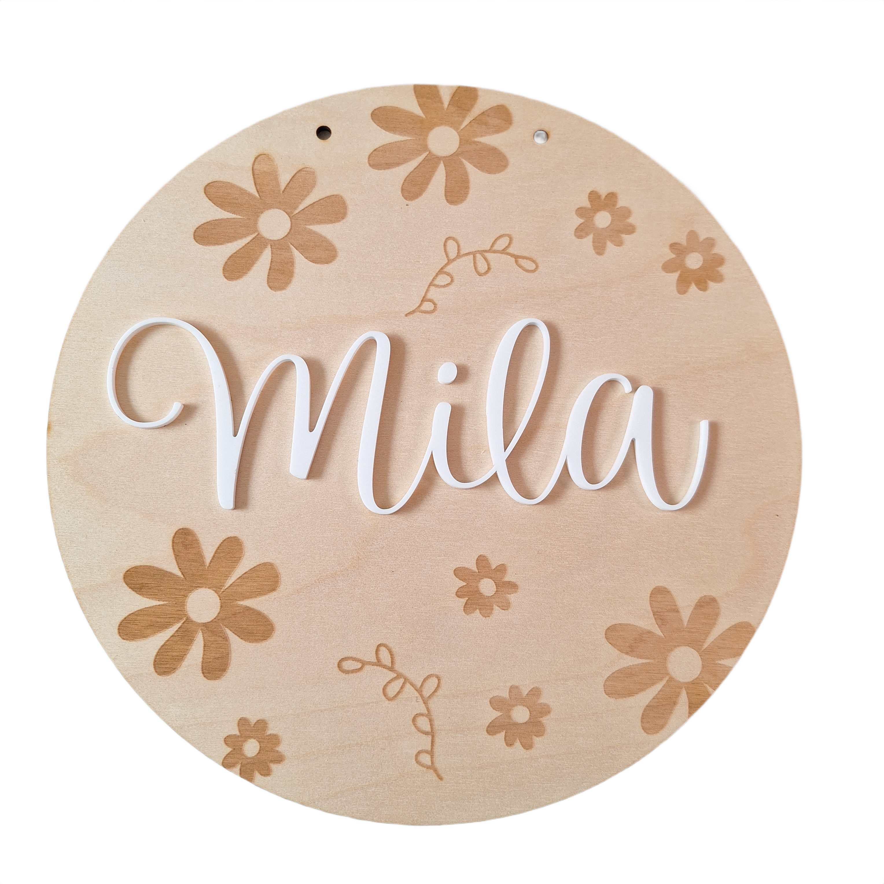 Houten naambord bloemen