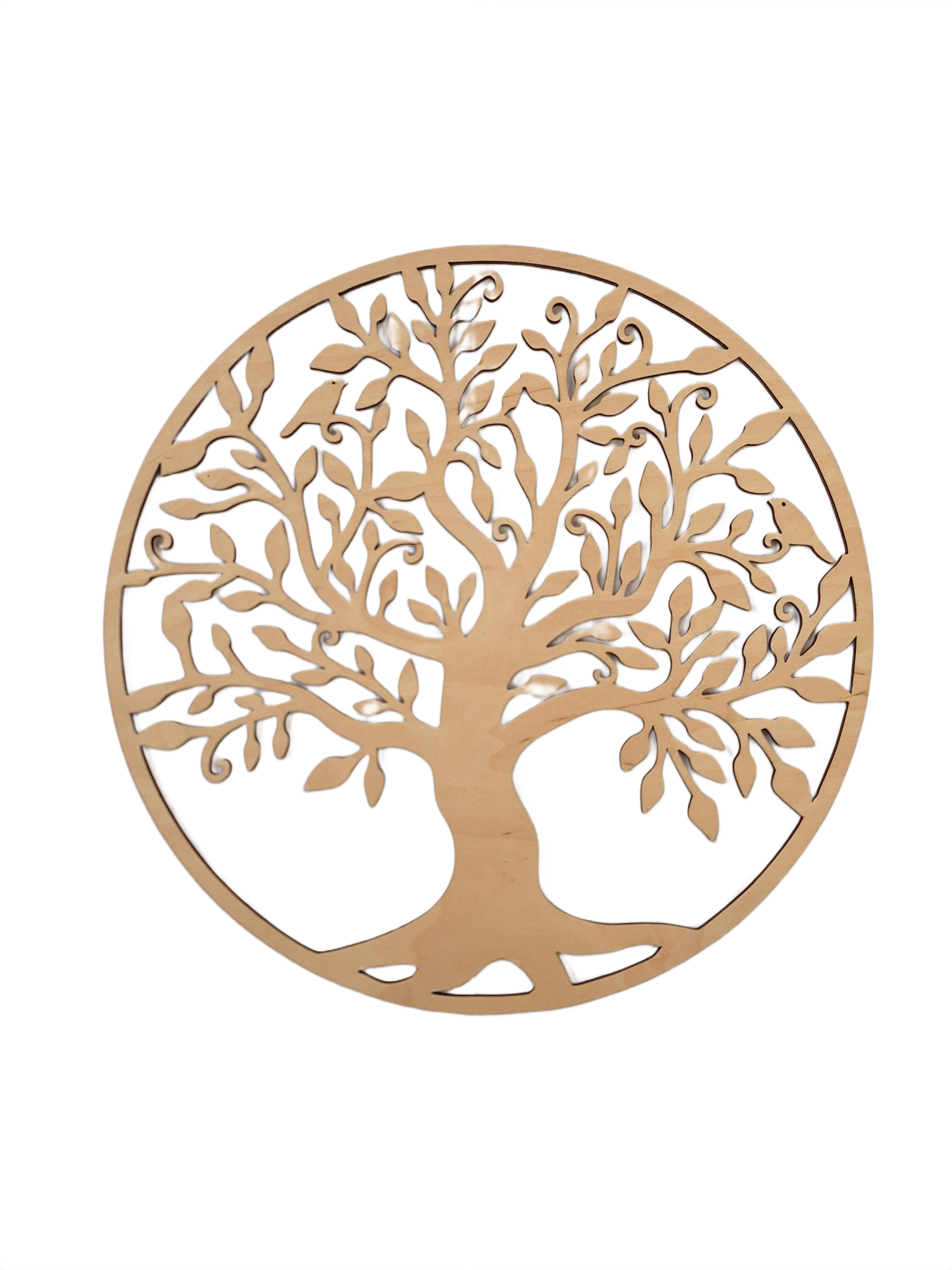 Wanddecoratie levensboom berkenhout