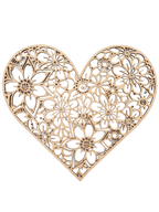 houten hart met bloemen motief