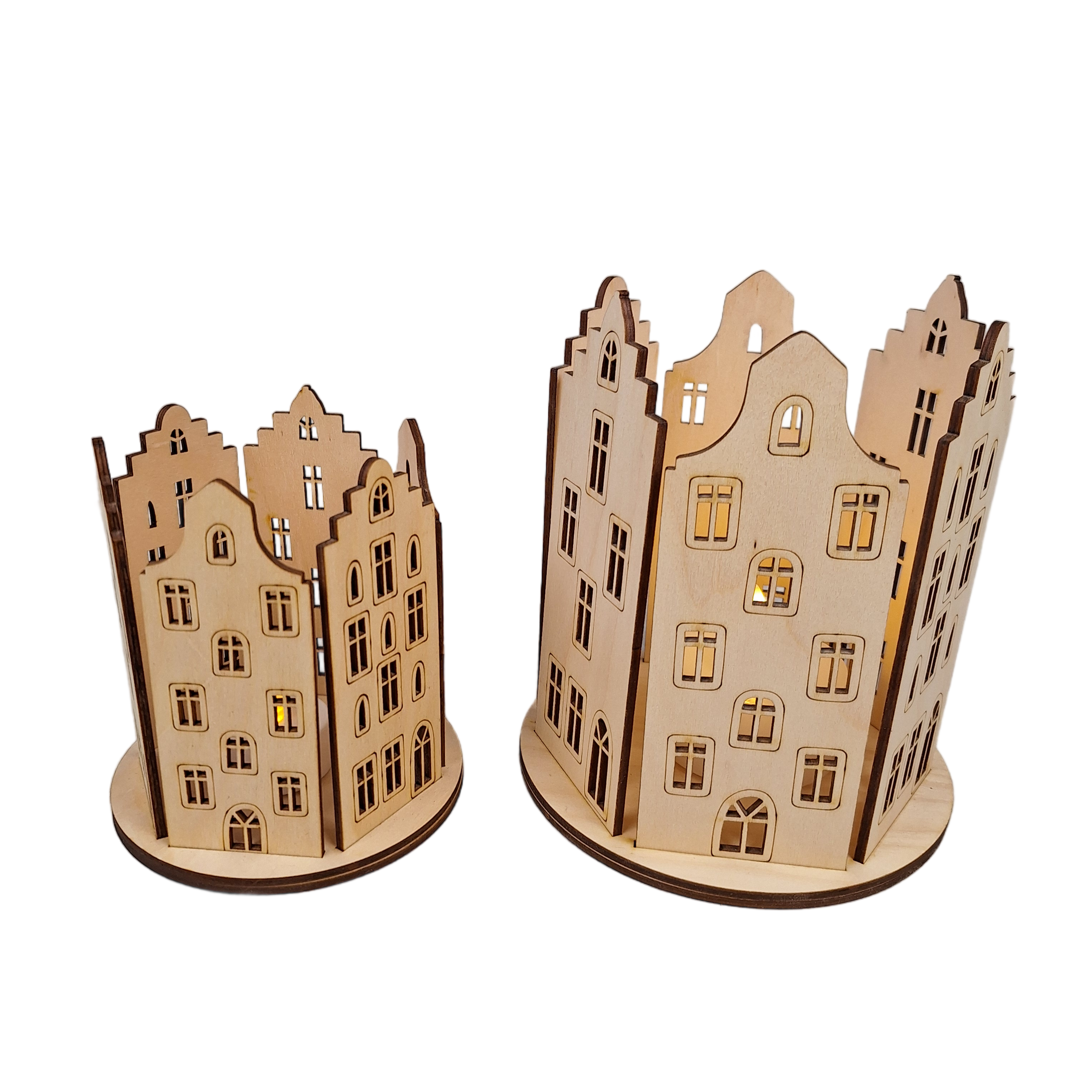 Houten Theelichthouder Huisjes