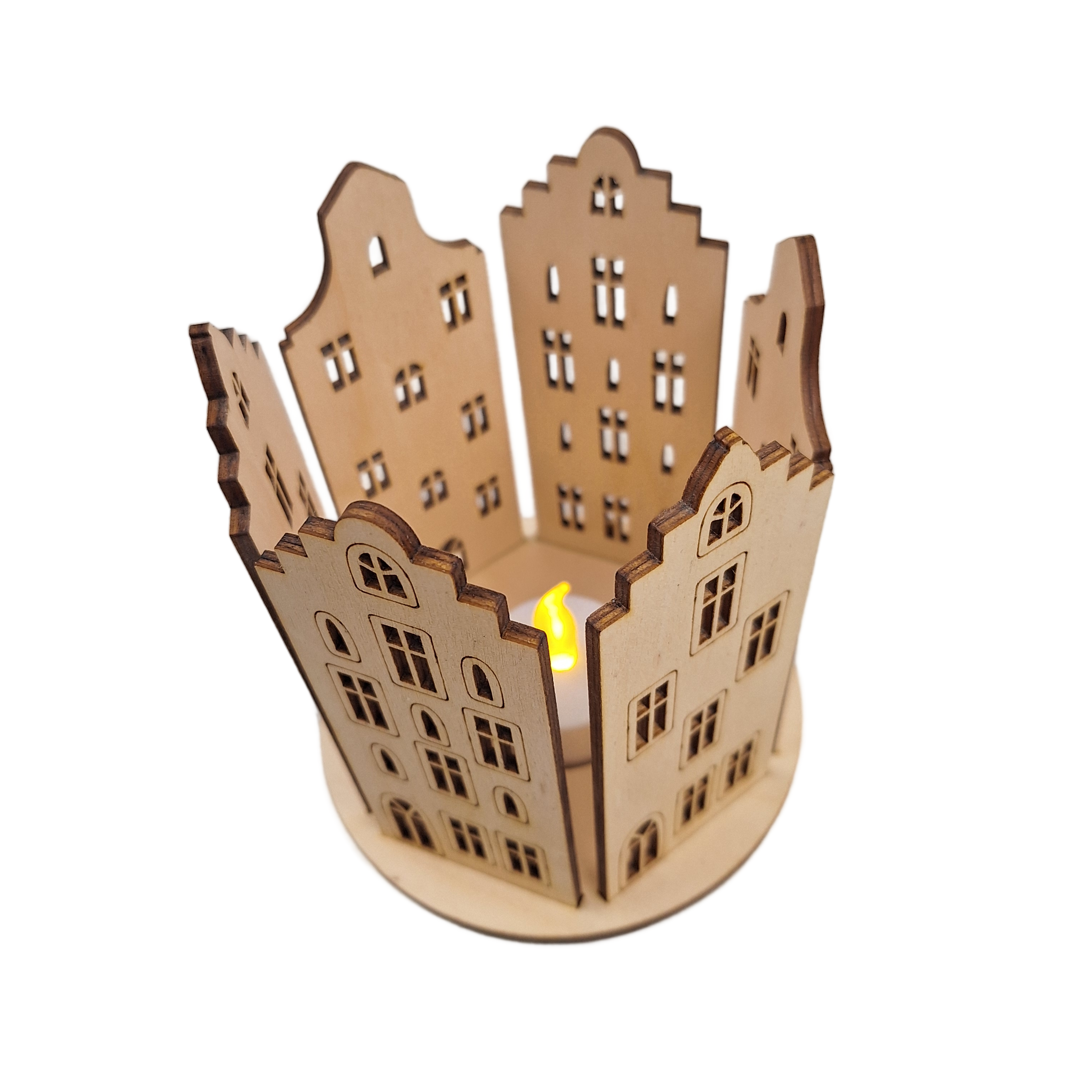 Houten Theelichthouder Huisjes