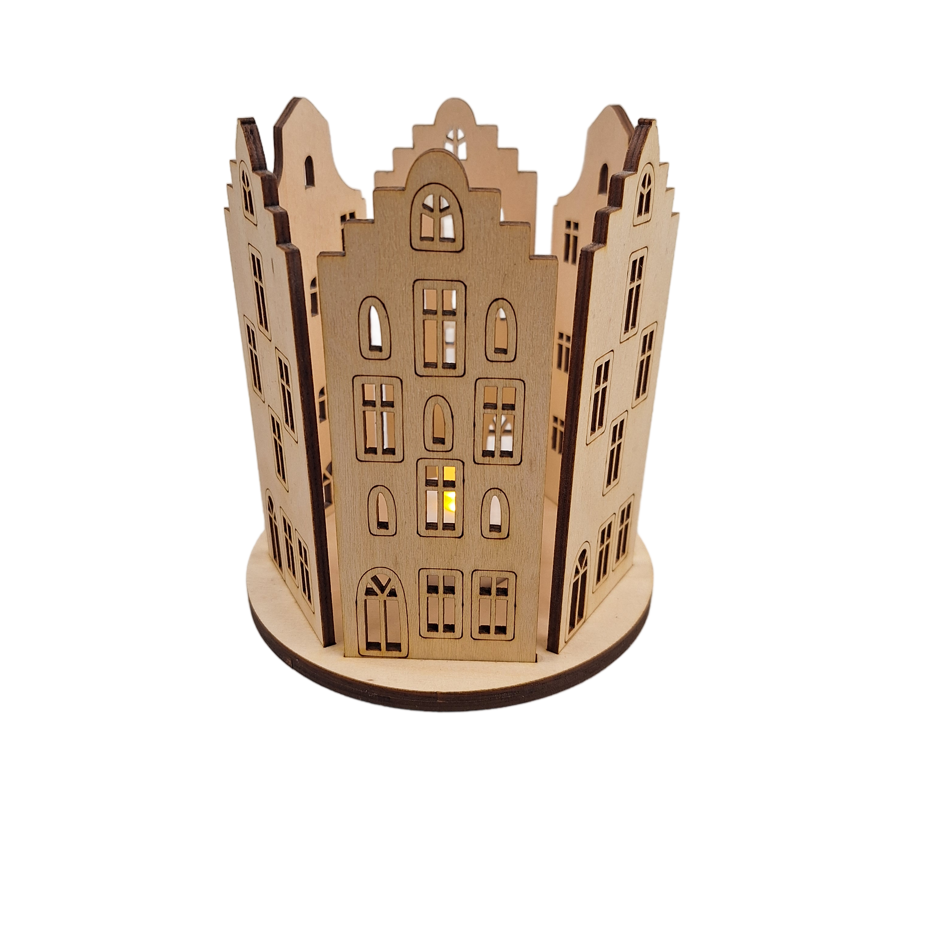 Houten Theelichthouder Huisjes