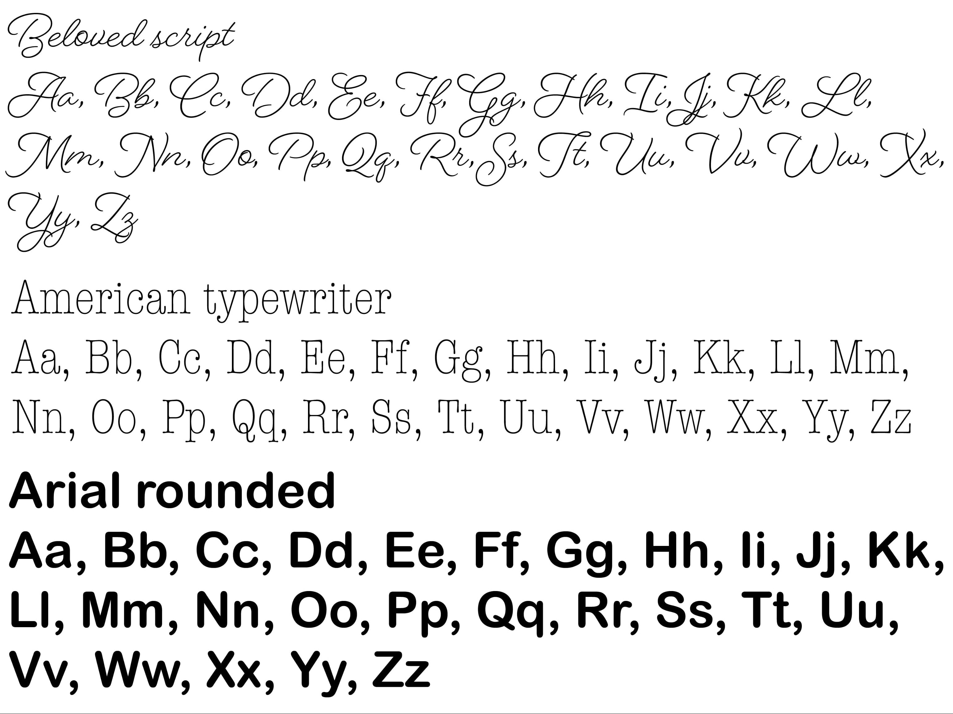 3 verschillende soorten lettertypes in alfabetische volgorde